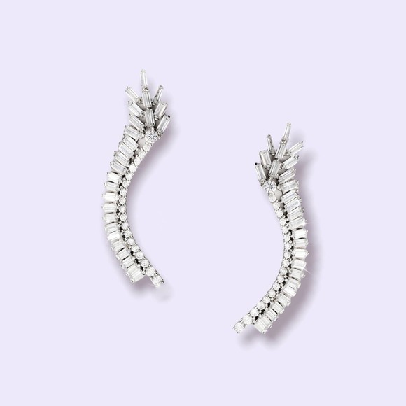 BAGUETTE PAVE EAR CLIMBERS  - WHITE SILVER - Picture 1 of 5